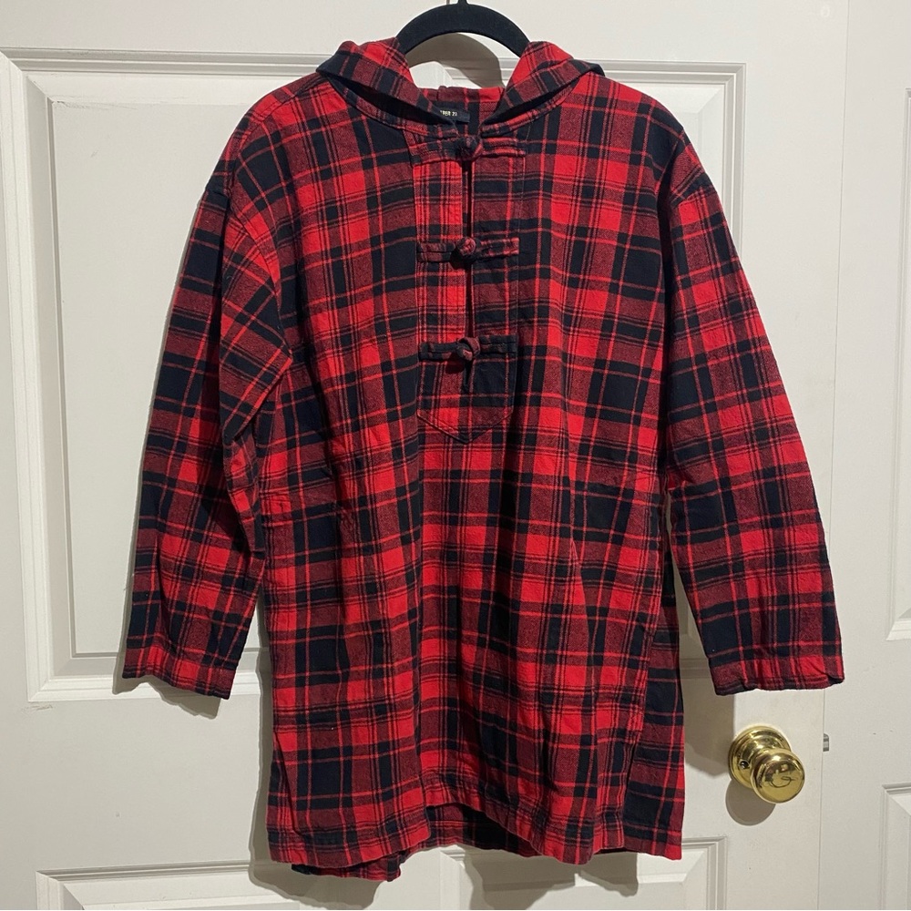 Forever 21 Women’s Plaid Pullover Hoodie Flannel Tunic Style Size S